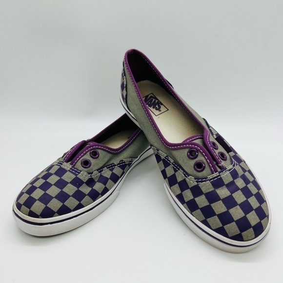 VANS ATHLETIC UNISE SHOES PURPLE AND GRAY CHECKERED WOMENS SIZE 6 - Picture 1 of 13